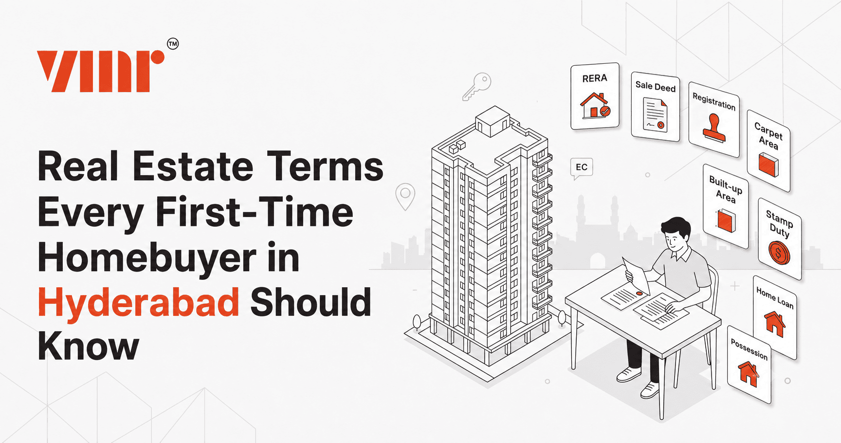 First-time homebuyer reviewing real estate documents and floor plans in Hyderabad